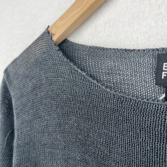 EILEEN FISHER Sweater S Linen Round Neck Pullover Jumper Sheer Gray - Picture 9 of 15